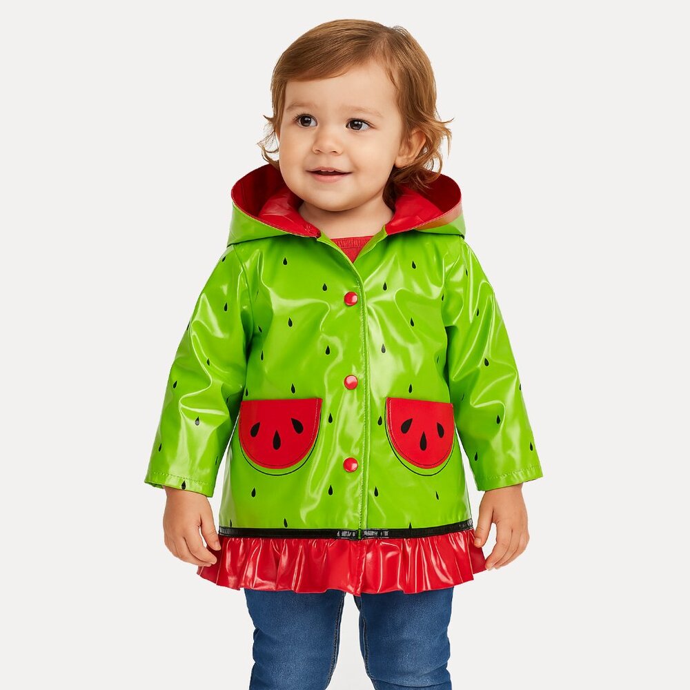 Wippette Baby Girls Coat Watermelon Raincoat Green Hooded Jacket Size 12 Months